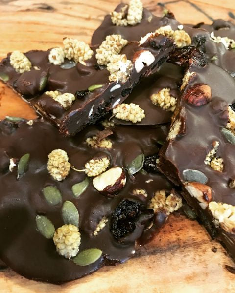 Raw Chocolate Bark with Hazelnuts & Cranberries 150g