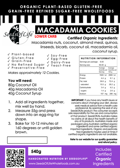 PREMIX LOW CARB MACADAMIA COOKIES 540g