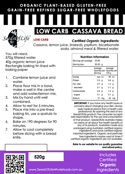 PREMIX LOW CARB CASSAVA BREAD, ROLLS, PIZZA BASE