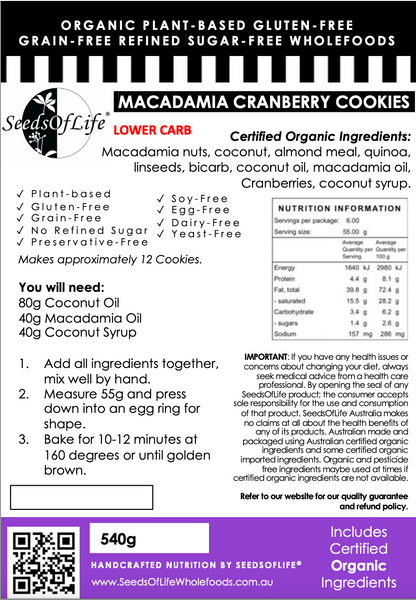 PREMIX LOW CARB MACADAMIA CRANBERRY COOKIE