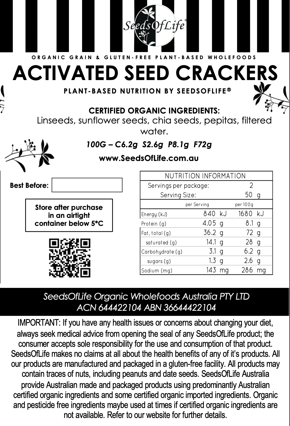 ACTIVATED SEED CRACKERS 1kg