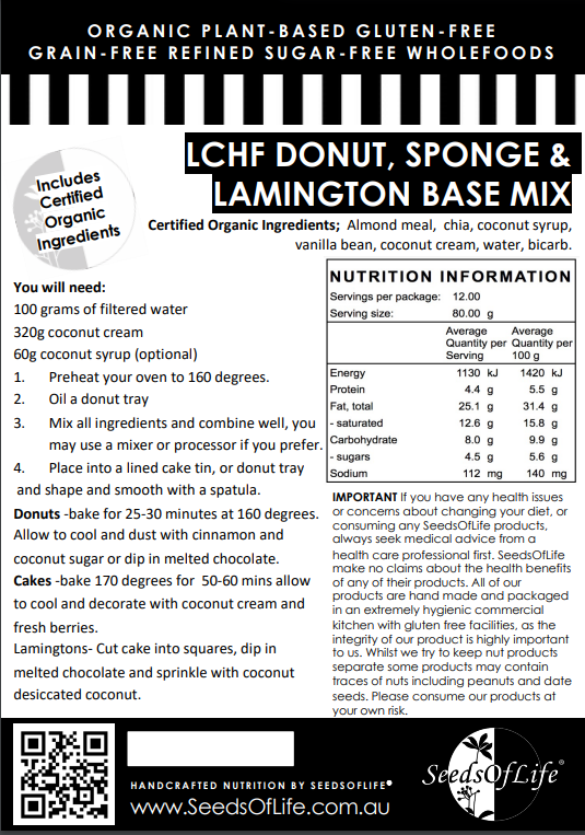 PREMIX LOW CARB CINNAMON DONUT, SPONGE CAKE, LAMINGTON