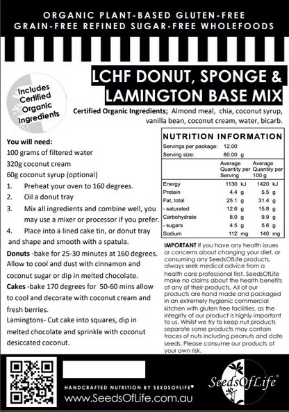 PREMIX LOW CARB CINNAMON DONUT, SPONGE CAKE, LAMINGTON